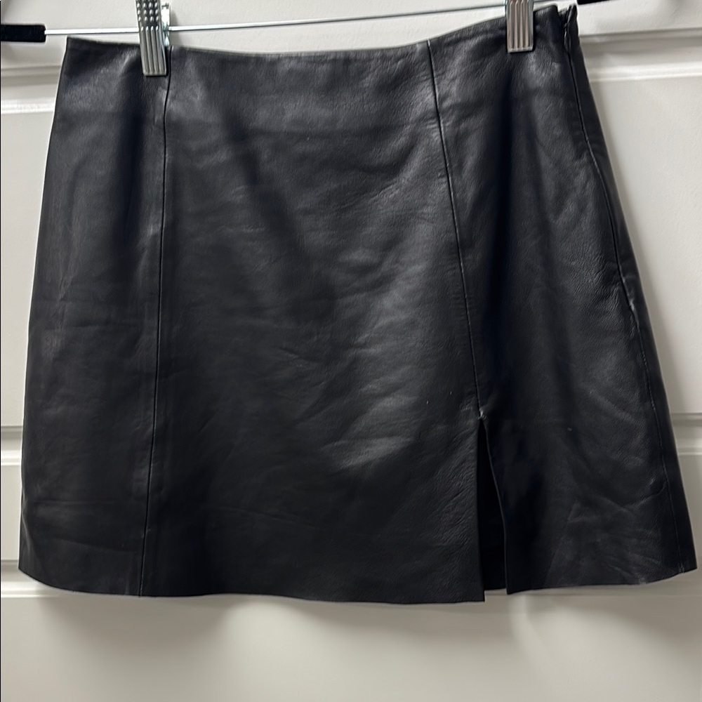 Reformation Black Lamb Skin Leather Mini Skirt
